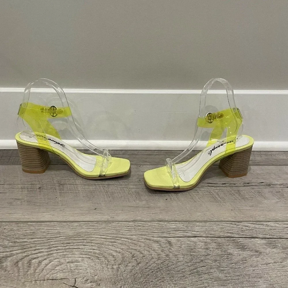 Free‎ People Block Heel Sandal Womens 36 Yellow Natal Transparent NEW